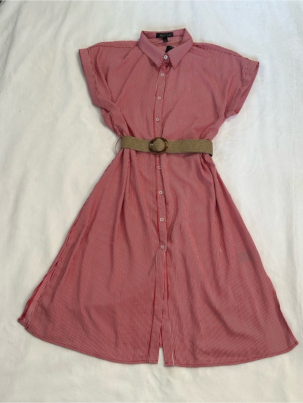 Lexington Avenue NYC Red White Striped Shirt Dress Large NWT Belted - Picture 2 of 7